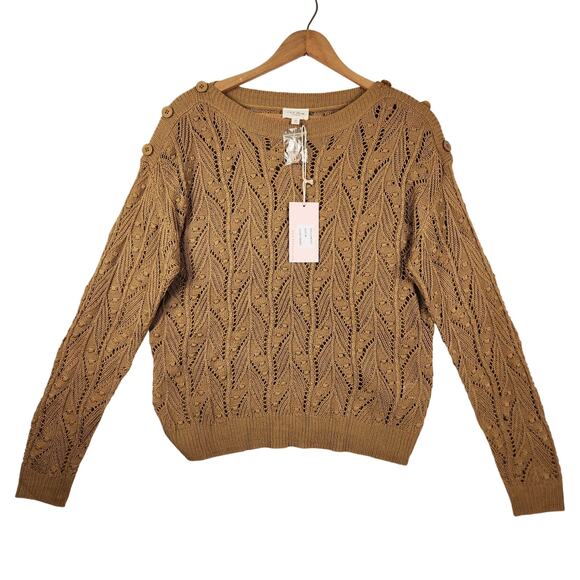 143 Story by Line Up Open Knit Pullover Sweater Women’s SZ M Camel Button Detail - Picture 1 of 14